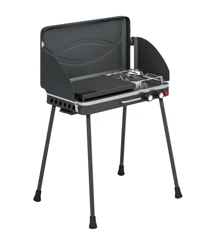 Barbacoa de Gas Portátil 2 en 1 Propano 7 kW de Mesa o de Pie con Plancha Grande Patas Desmontables Negro