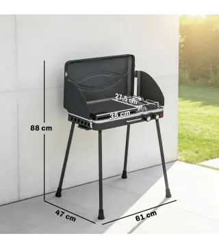 Barbacoa de Gas Portátil 2 en 1 Propano 7 kW de Mesa o de Pie con Plancha Grande Patas Desmontables Negro
