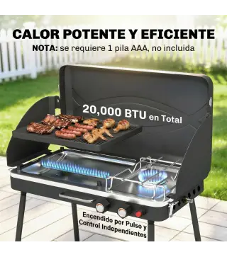 Barbacoa de Gas Portátil 2 en 1 Propano 7 kW de Mesa o de Pie con Plancha Grande Patas Desmontables Negro