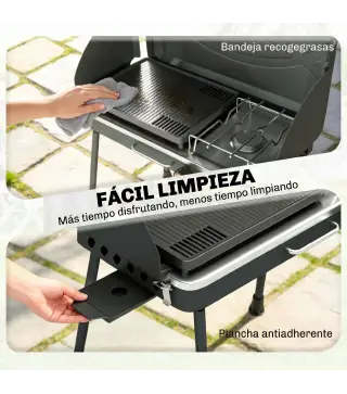 Barbacoa de Gas Portátil 2 en 1 Propano 7 kW de Mesa o de Pie con Plancha Grande Patas Desmontables Negro