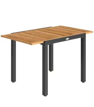 Mesa de Jardín Extensible 120/80x70 cm Estructura de Acero y Tablero de Madera de Acacia para 4-6 Personas Natural