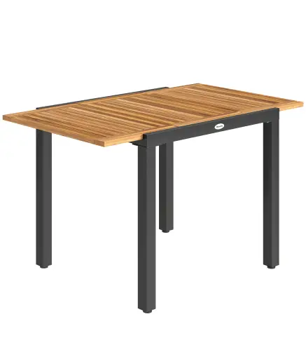 Mesa de Jardín Extensible 120/80x70 cm Estructura de Acero y Tablero de Madera de Acacia para 4-6 Personas Natural