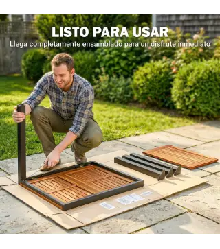 Mesa de Jardín Extensible 120/80x70 cm Estructura de Acero y Tablero de Madera de Acacia para 4-6 Personas Natural