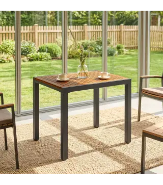 Mesa de Jardín Extensible 120/80x70 cm Estructura de Acero y Tablero de Madera de Acacia para 4-6 Personas Natural