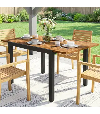 Mesa de Jardín Extensible 120/80x70 cm Estructura de Acero y Tablero de Madera de Acacia para 4-6 Personas Natural