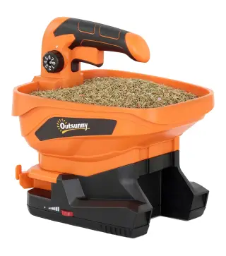 Esparcidor Portátil 3,3 L 8 Niveles de Flujo Ancho Dispersión Ajustable Puerto USB para Césped Sal hasta 800 m² Naranja