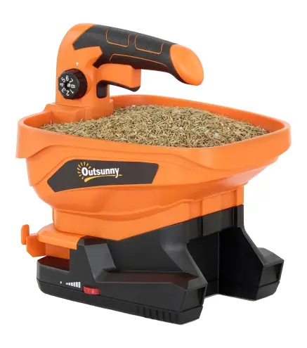 Esparcidor Portátil 3,3 L 8 Niveles de Flujo Ancho Dispersión Ajustable Puerto USB para Césped Sal hasta 800 m² Naranja