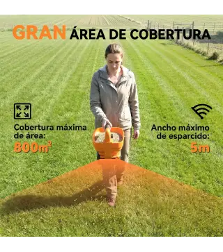 Esparcidor Portátil 3,3 L 8 Niveles de Flujo Ancho Dispersión Ajustable Puerto USB para Césped Sal hasta 800 m² Naranja