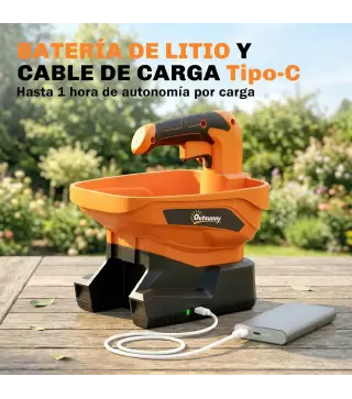Esparcidor Portátil 3,3 L 8 Niveles de Flujo Ancho Dispersión Ajustable Puerto USB para Césped Sal hasta 800 m² Naranja