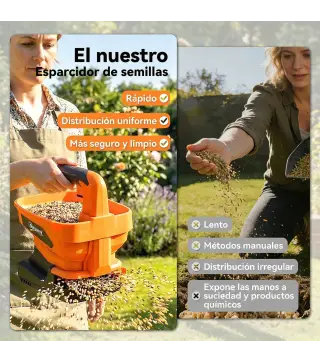 Esparcidor Portátil 3,3 L 8 Niveles de Flujo Ancho Dispersión Ajustable Puerto USB para Césped Sal hasta 800 m² Naranja