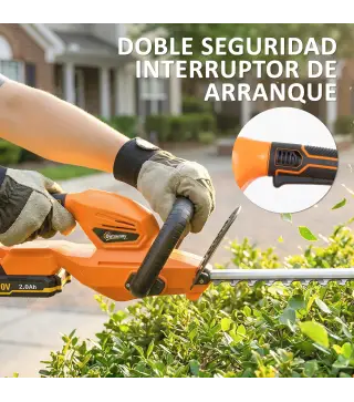 Cortasetos Batería 18V con Batería de 2000mAh Hoja de Doble Acción 51 cm Motor sin Escobillas y Cargador Naranja