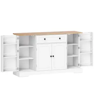 Aparador de Cocina con Cajón Estantes en las Puertas Estantes Ajustables Barra de Café 138x40x83,5 cm Blanco