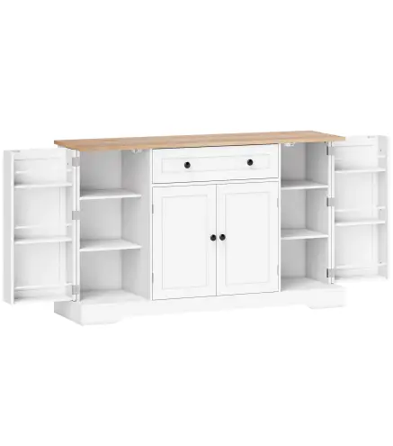 Aparador de Cocina con Cajón Estantes en las Puertas Estantes Ajustables Barra de Café 138x40x83,5 cm Blanco
