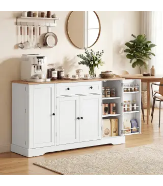 Aparador de Cocina con Cajón Estantes en las Puertas Estantes Ajustables Barra de Café 138x40x83,5 cm Blanco