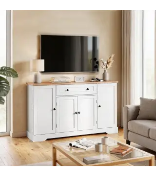 Aparador de Cocina con Cajón Estantes en las Puertas Estantes Ajustables Barra de Café 138x40x83,5 cm Blanco