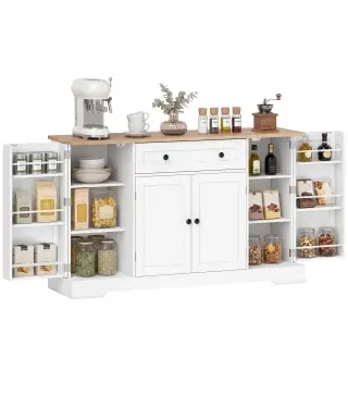 Aparador de Cocina con Cajón Estantes en las Puertas Estantes Ajustables Barra de Café 138x40x83,5 cm Blanco