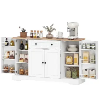 Aparador de Cocina con Cajón Estantes en las Puertas Estantes Ajustables Barra de Café 138x40x83,5 cm Blanco