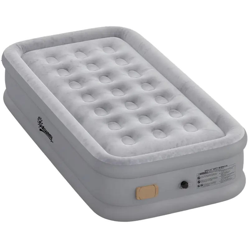 Colchón Hinchable Individual Plegable con Bomba Inflado 3 Min Desinflado 2 Min Bolsa Carga 200 kg 190x97x39 cm Gris