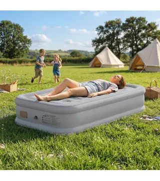 Colchón Hinchable Individual Plegable con Bomba Inflado 3 Min Desinflado 2 Min Bolsa Carga 200 kg 190x97x39 cm Gris