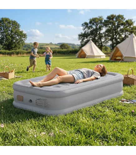 Colchón Hinchable Individual Plegable con Bomba Inflado 3 Min Desinflado 2 Min Bolsa Carga 200 kg 190x97x39 cm Gris