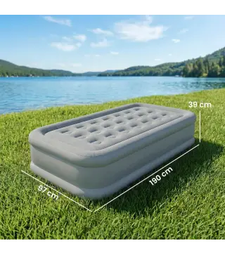 Colchón Hinchable Individual Plegable con Bomba Inflado 3 Min Desinflado 2 Min Bolsa Carga 200 kg 190x97x39 cm Gris