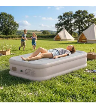 Colchón Hinchable Individual Plegable con Bomba Inflado 3 Min Desinflado 2 Min Bolsa Carga 200 kg 190x97x39 cm Caqui