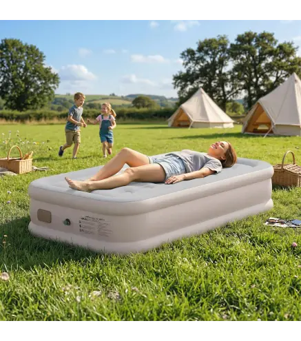 Colchón Hinchable Individual Plegable con Bomba Inflado 3 Min Desinflado 2 Min Bolsa Carga 200 kg 190x97x39 cm Caqui