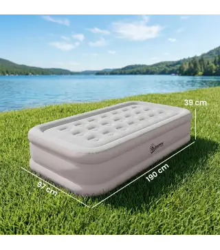 Colchón Hinchable Individual Plegable con Bomba Inflado 3 Min Desinflado 2 Min Bolsa Carga 200 kg 190x97x39 cm Caqui