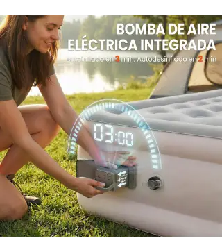 Colchón Hinchable Individual Plegable con Bomba Inflado 3 Min Desinflado 2 Min Bolsa Carga 200 kg 190x97x39 cm Caqui