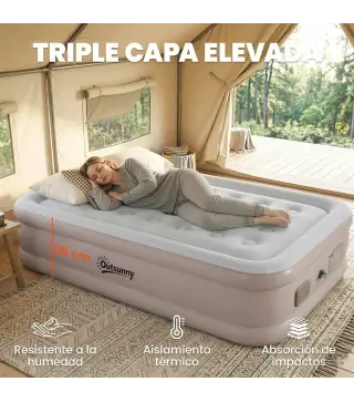 Colchón Hinchable Individual Plegable con Bomba Inflado 3 Min Desinflado 2 Min Bolsa Carga 200 kg 190x97x39 cm Caqui