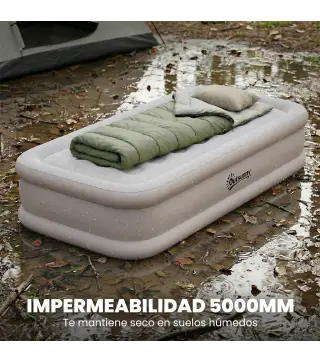 Colchón Hinchable Individual Plegable con Bomba Inflado 3 Min Desinflado 2 Min Bolsa Carga 200 kg 190x97x39 cm Caqui