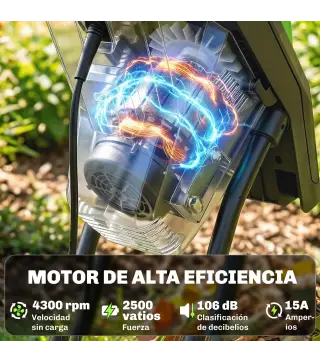 Trituradora de Ramas Eléctrica 2500W con 2 Cuchillas Reversibles hasta Ø44 mm de Ramas Bolsa 45L Ruedas Verde