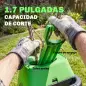 Trituradora de Ramas Eléctrica 2500W con 2 Cuchillas Reversibles hasta Ø44 mm de Ramas Bolsa 45L Ruedas Verde