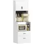 Mueble Auxiliar de Cocina con Soporte para Microondas 2 Cajones 2 Puertas y Panel Perforado de Metal Blanco