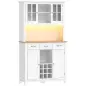 Alacena de Cocina con Iluminación LED Control por APP Encimera para Microondas Botellero Puertas de Vidrio Blanco