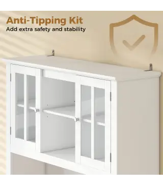 Alacena de Cocina con Iluminación LED Control por APP Encimera para Microondas Botellero Puertas de Vidrio Blanco