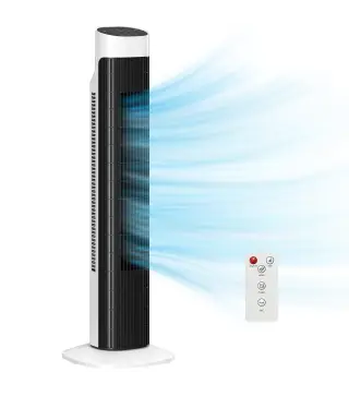 Ventilador de Torre Silencioso con Control Remoto 3 Velocidades 3 Modos Temporizador 7,5H Oscilación 70° Blanco y Negro