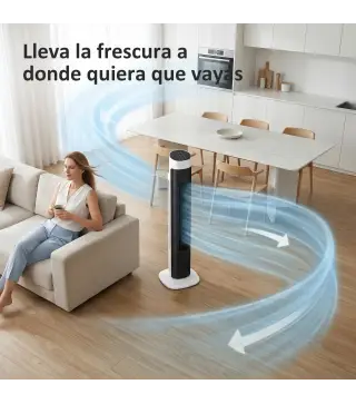 Ventilador de Torre Silencioso con Control Remoto 3 Velocidades 3 Modos Temporizador 7,5H Oscilación 70° Blanco y Negro