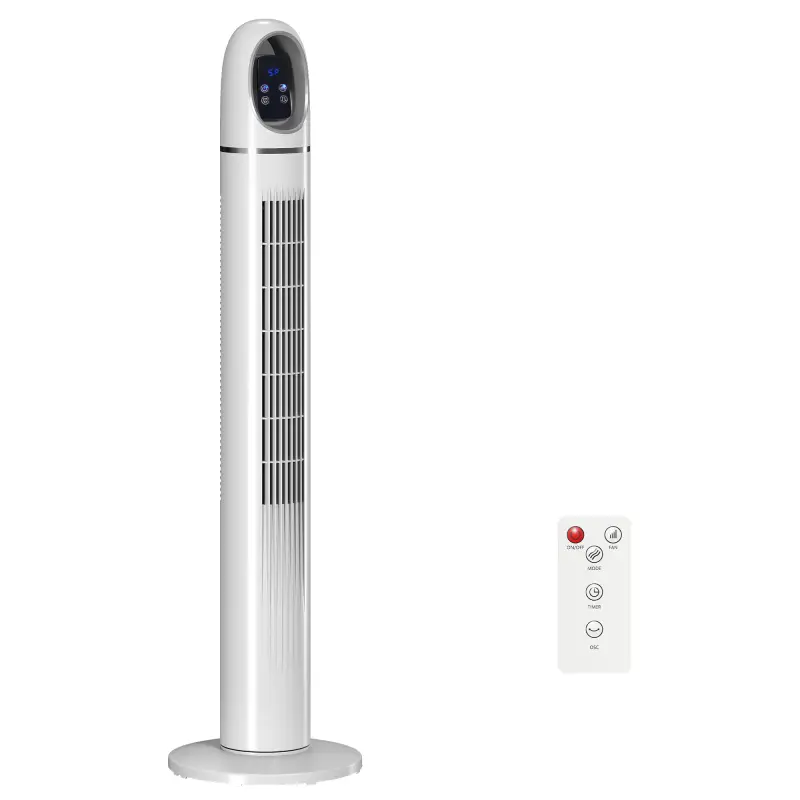 Ventilador de Torre con Control Remoto 3 Velocidades 3 Modos Temporizador 24H Oscilación 70° Pantalla LED Blanco
