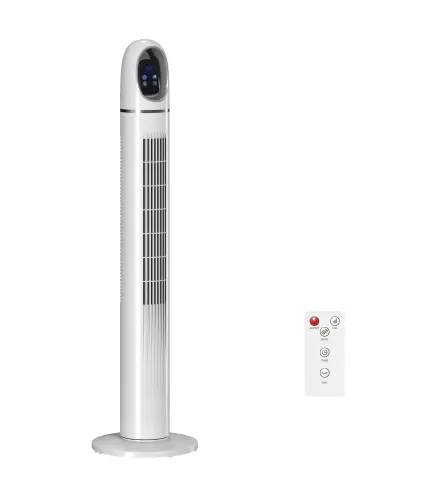 Ventilador de Torre con Control Remoto 3 Velocidades 3 Modos Temporizador 24H Oscilación 70° Pantalla LED Blanco