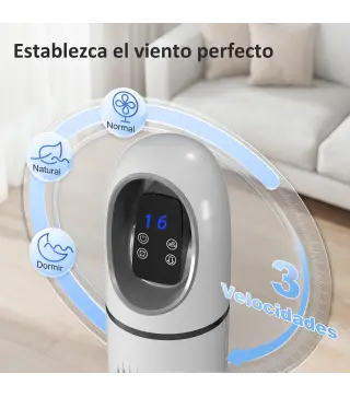 Ventilador de Torre con Control Remoto 3 Velocidades 3 Modos Temporizador 24H Oscilación 70° Pantalla LED Blanco