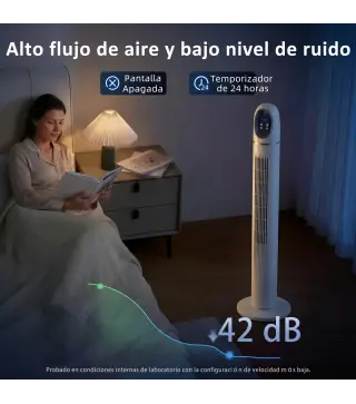 Ventilador de Torre con Control Remoto 3 Velocidades 3 Modos Temporizador 24H Oscilación 70° Pantalla LED Blanco