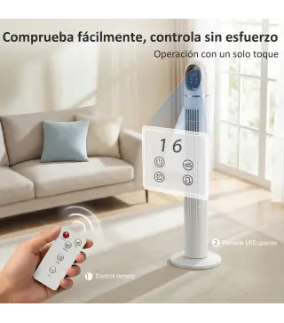 Ventilador de Torre con Control Remoto 3 Velocidades 3 Modos Temporizador 24H Oscilación 70° Pantalla LED Blanco