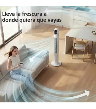 Ventilador de Torre con Control Remoto 3 Velocidades 3 Modos Temporizador 24H Oscilación 70° Pantalla LED Blanco