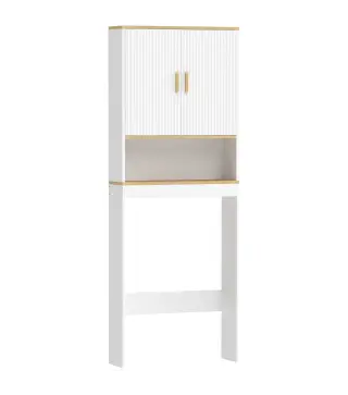 Estantería para Baño sobre Inodoro de 3 Niveles con Estante Abierto 2 Puertas y Estante Ajustable 64x20x170,5 cm Blanco