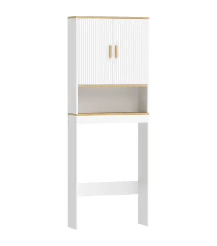 Estantería para Baño sobre Inodoro de 3 Niveles con Estante Abierto 2 Puertas y Estante Ajustable 64x20x170,5 cm Blanco