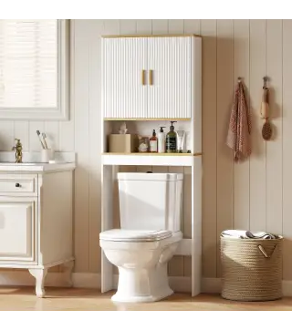 Estantería para Baño sobre Inodoro de 3 Niveles con Estante Abierto 2 Puertas y Estante Ajustable 64x20x170,5 cm Blanco