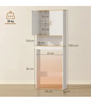 Estantería para Baño sobre Inodoro de 3 Niveles con Estante Abierto 2 Puertas y Estante Ajustable 64x20x170,5 cm Blanco