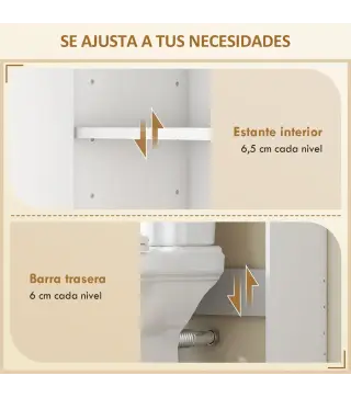 Estantería para Baño sobre Inodoro de 3 Niveles con Estante Abierto 2 Puertas y Estante Ajustable 64x20x170,5 cm Blanco