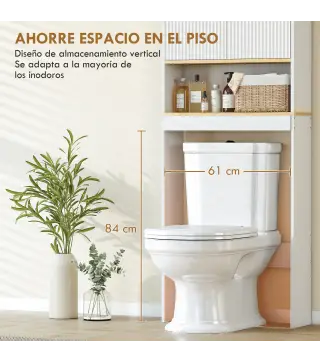 Estantería para Baño sobre Inodoro de 3 Niveles con Estante Abierto 2 Puertas y Estante Ajustable 64x20x170,5 cm Blanco
